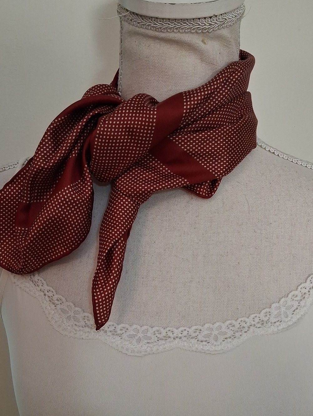 Italian Silk Polka Dot Neck Scarf in Burgundy